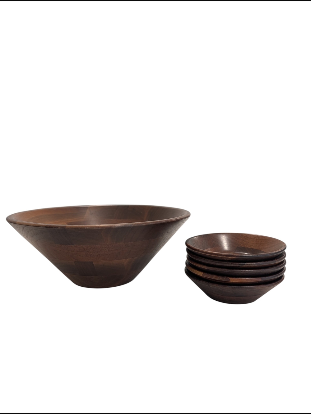 Vintage Vermillion Solid American Walnut Salad Bowl Set MCM Serving Bowl 6 Bowls